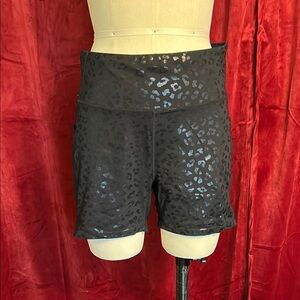 Black on Black Leopard Print Bike Shorts with Pockets